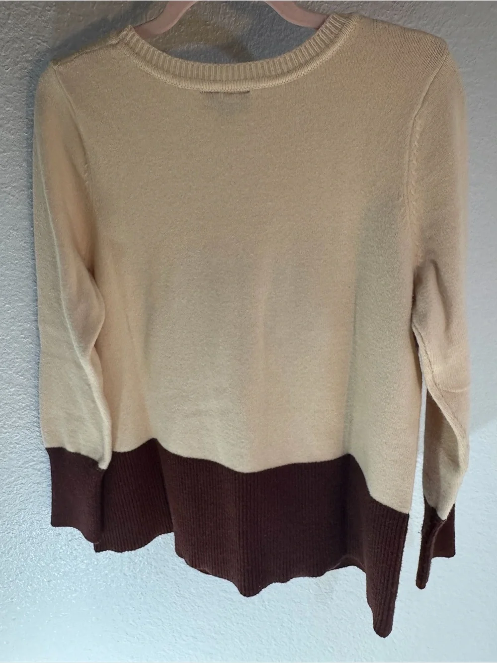 Fortune + Ivy Cream, Burgandy and Brown Colorblock Crewneck Sweater SZ L
